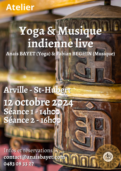 Atelier de Yoga adapté à tout le monde et accompagné au bansuri (flûte indienne) ainsi qu'au jaltarang par Fabian BEGHIN à Arville (Saint-Hubert).